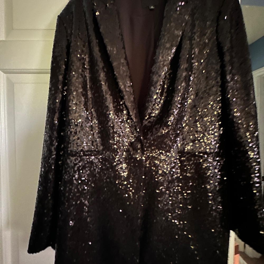 Party Time! Alex Marie Dillards Size 16 Black Sequin Lapel Blazer Evening Jacket